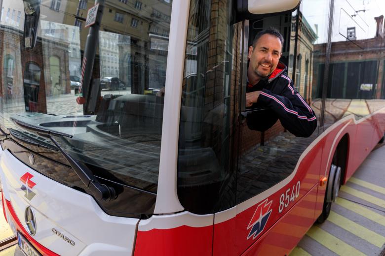 a bus driver in a Wiener Linien bus