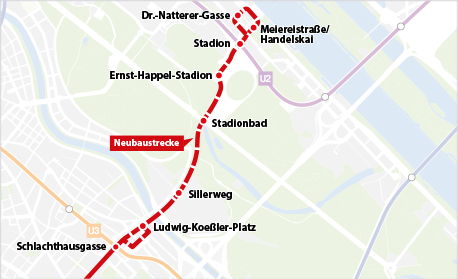 Grafik der Streckenführung der Verlängerung der Linie 18